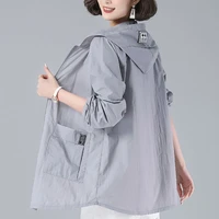 hot sale summer jacket women hooded sun protection clothing fashion casual zipper thin windbreaker coat m 5xl e40