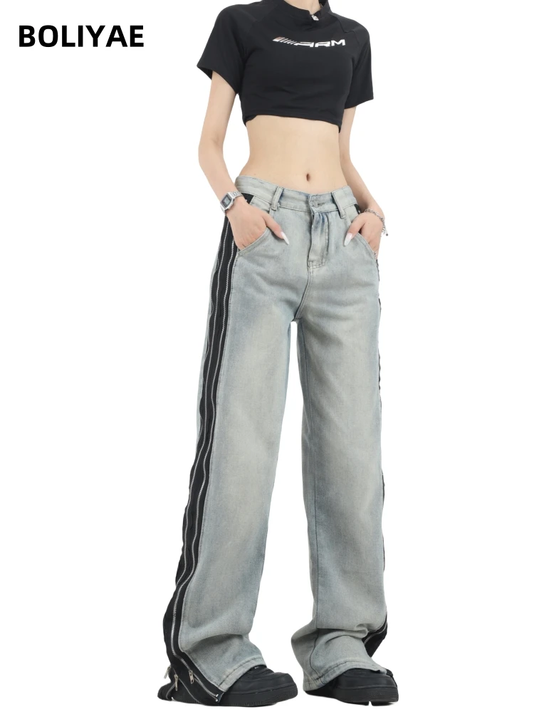 Женские прямые джинсы Boliyae на молнии Y2K
