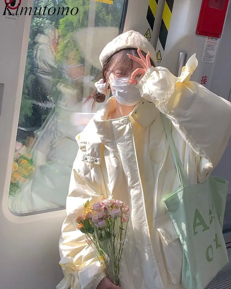 Kimutomo кремового цвета на шнуровке с бантиками стеганое пальто женское свободное