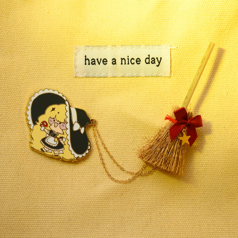 

Anime Touhou Project Kirisame Marisa Kawaii Cosplay Enamel Metal Chain Badge Button Brooch Pins Collection Fans Medal Decor Gift
