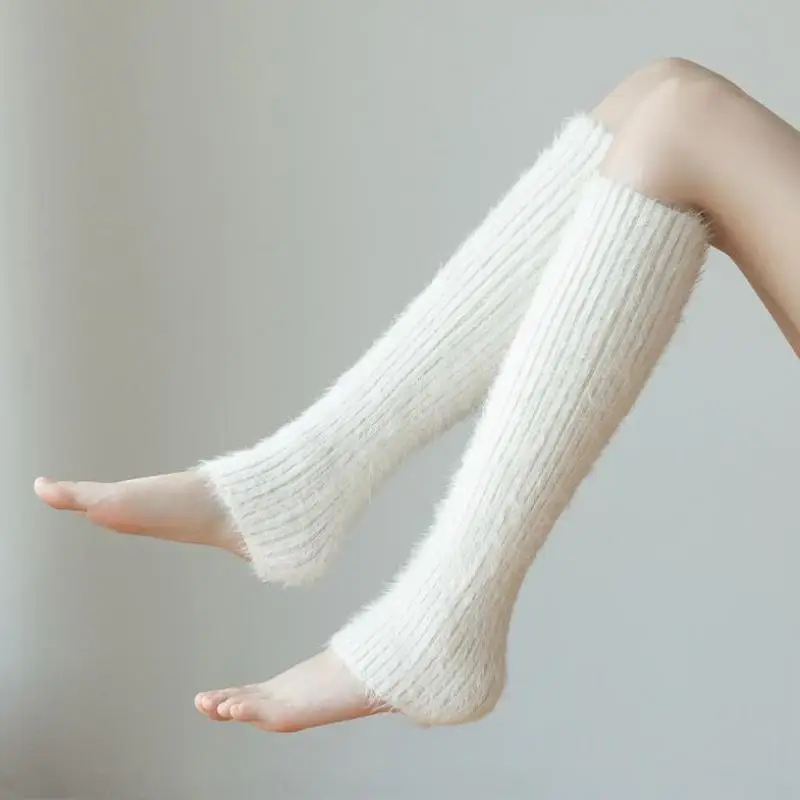 Thickened Feather Yarn Socks For Autumn And Winter With Cashmere Stack Socks Korean Women's White Knee Socks Warm Leg Socks Boot