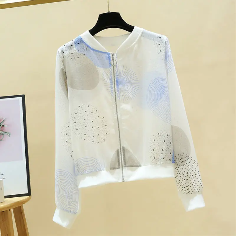 

2022 Summer Women's New Printed Sunscreen Clothing Female Loose Stand Collar Short Coats Ladies Thin Sun Protection Jackets E06