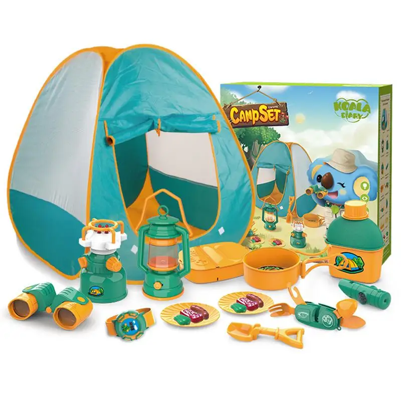

Kids Camping Tent Set 21Pcs Outdoor Campfire Toy Set For Toddlers Kids Boys Girls Pretend To Play Camp Gear Tools For Birthday