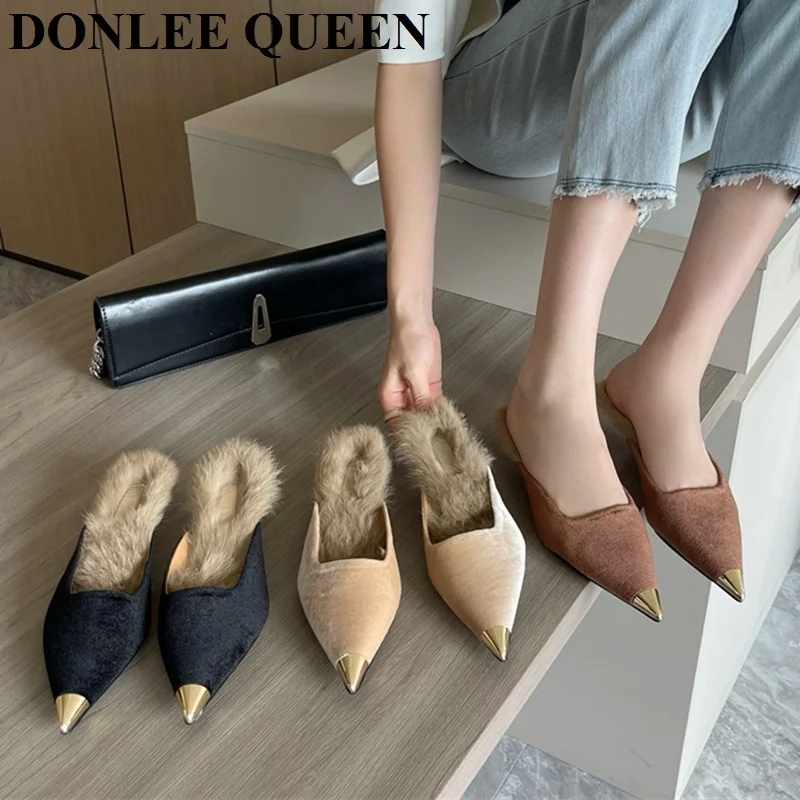 

Новинка 2023, модная женская обувь, искусственная кожа, заостренный носок, низкий каблук, повседневные женские Тапочки