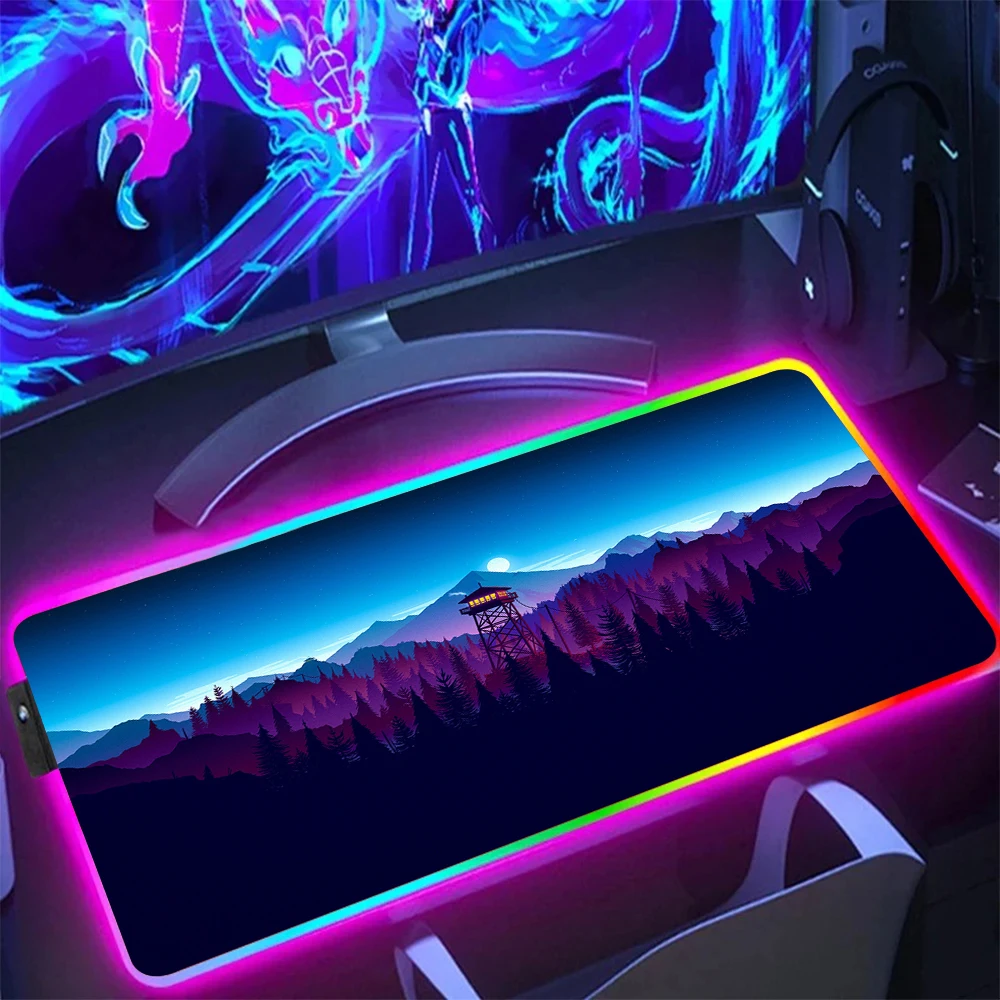 Большой коврик для мыши со светодиодной подсветкой игровой с рисунком леса и