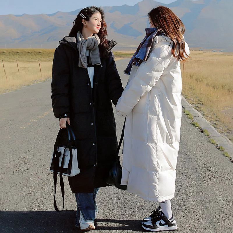 

Корейская пуховая парка, сверхдлинная куртка, женская зимняя куртка до колена, женское толстое черное пальто для зимы