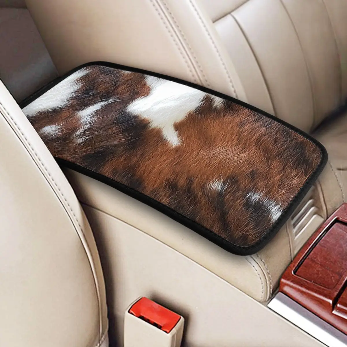 

Leather Center Console Cover Pad Universal Cowhide Rodeo Car Armrest Cover Mat Animal Fur Skin Texture Automobiles Armrest Pad