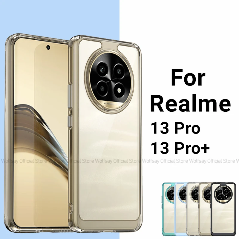 Чехол для Realme 13 Pro Plus роскошный прозрачный чехол из ПК + силиконовый