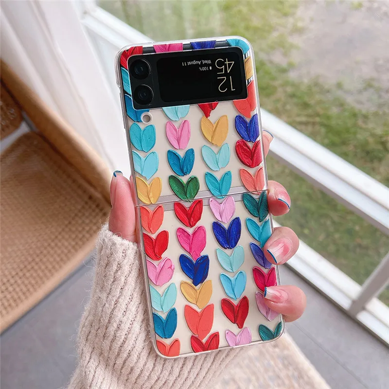 

Case For Samsung Z Flip 3 Z Flip 4 5G Love heart Hard PC Transparent Shockproof Case For Z Flip 4 Z Flip 3 Funda Coque