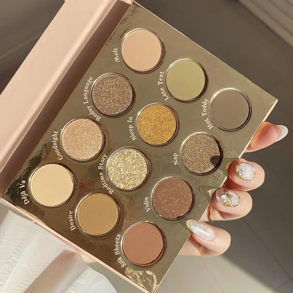 Палитра теней для век цвета земли золотая коричневая розовая серия мерцающая