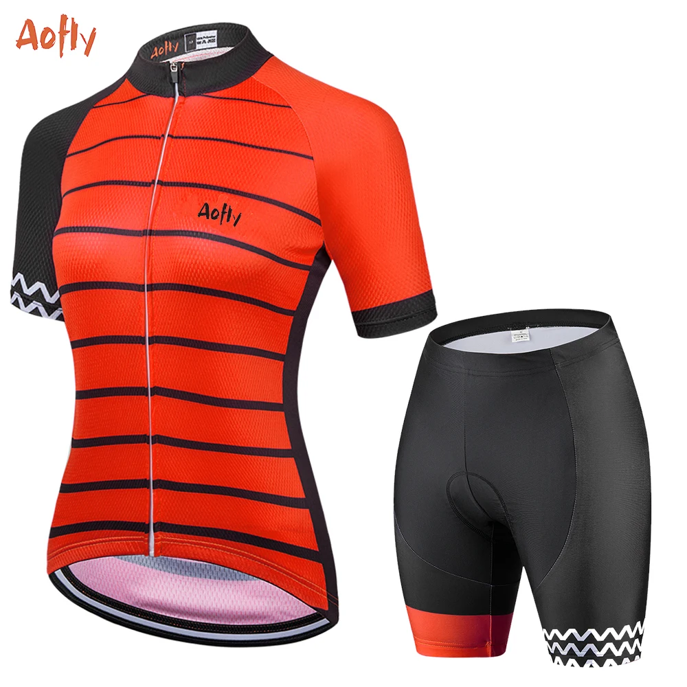 

Women‘s Red Short Sleeve Cycling Jersey Bib Sets Breathable Bicycle Shirt 2 Pieces 20D Gel Pad Quick-Drying Bike Clothing Summer