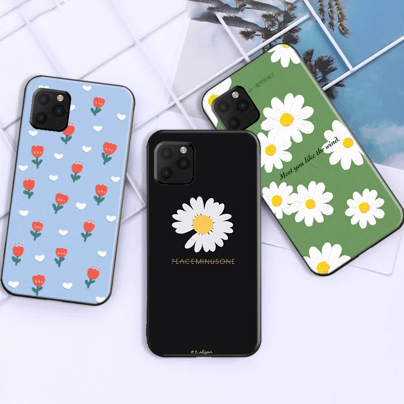 

Cartoon Flowers Phone Case For Funda iPhone 11 13 Pro Max 12 Mini X XR XS Max 6 6s 7 8 Plus Liquid Silicon Black Etui Soft