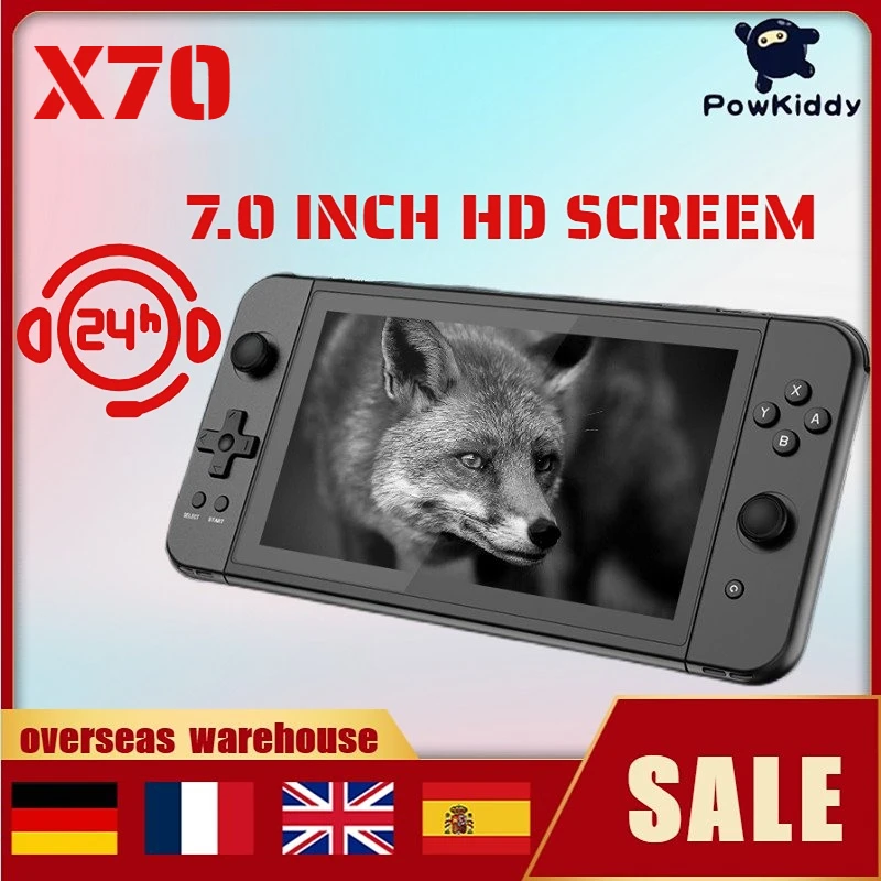 

2023 New POWKIDDY Original X70 7 Inch HD Hot Handheld Game Retro Game 64GB Console Screen Dual Grip Built-in 6000 Games