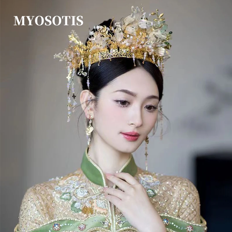 

Flower Chinese Vinatge Bridal Headdress Retro Hair Crown Wedding Costume Tassel Hair Accessories