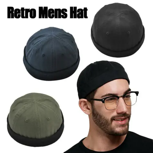

Men's Autumn Cotton Brimless Skullies Cap Retro Urban Unique Street Docker Hats Multipurpose Miki Beanie Hat
