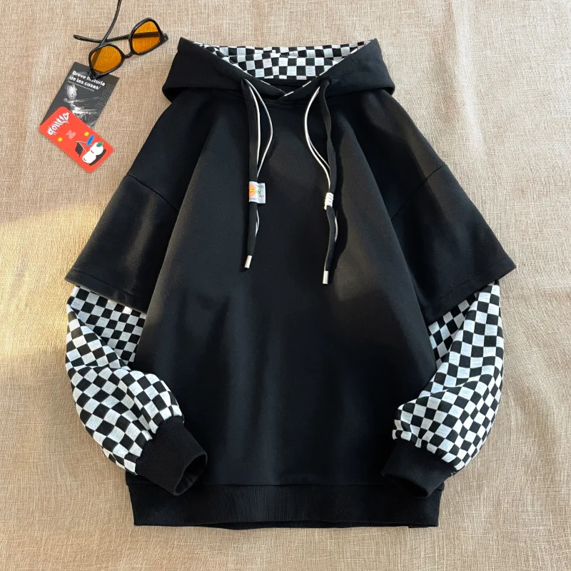 

Men Women Plaid Sleeve Cotton Sweatsirt otic Patcwork Lon Sleeve Plaid Pullovers Vintae Plaid Splice dy Punk