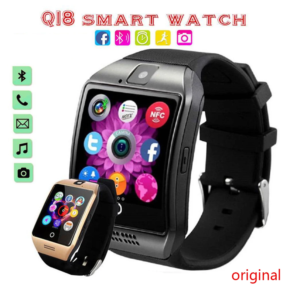 

Q18 Bluetooth-compatible Smart Watch With Cam Facebook Whatsapp Twitter Sync Sport Smartwatch Support SIM Card PK DZ09 A1 T900