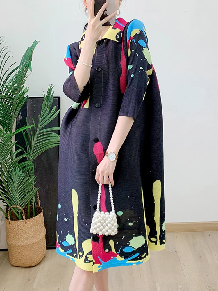 Платье женское Плиссированное однобортное свободного кроя с отложным