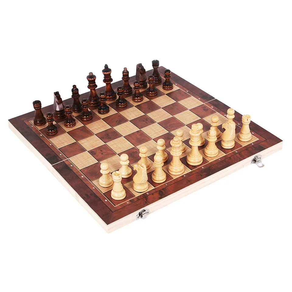 

International Chess 44x44cm Board 3 in 1 Wooden Chess Set Chess Backgammon Checkers Travel Chess Game Chessboard Chess Pieces
