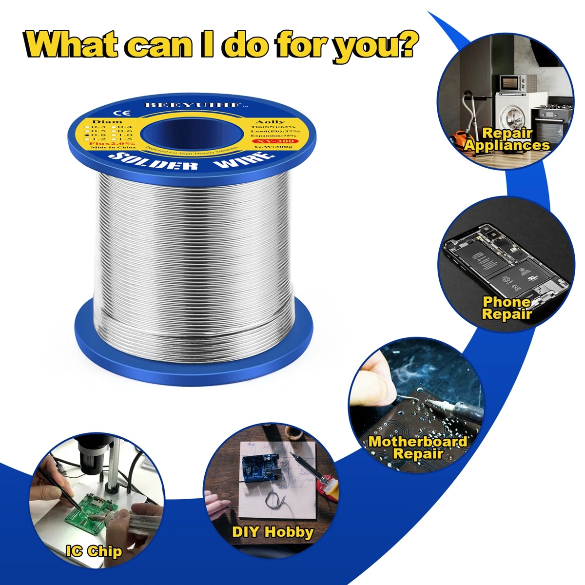 Оловянная проволока для припоя 300 г 63/37/0 5/0 6/0 8/1 0/1 2/1 5 мм