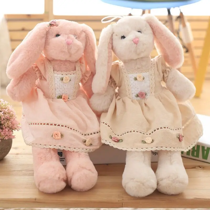 

Creative Funny Rabbit Dolls 38cm 48cm Stuffed Soft Bunny Rabbit Plush Toys Wearing Beautiful Dress For Kids Girls Birthday Gift
