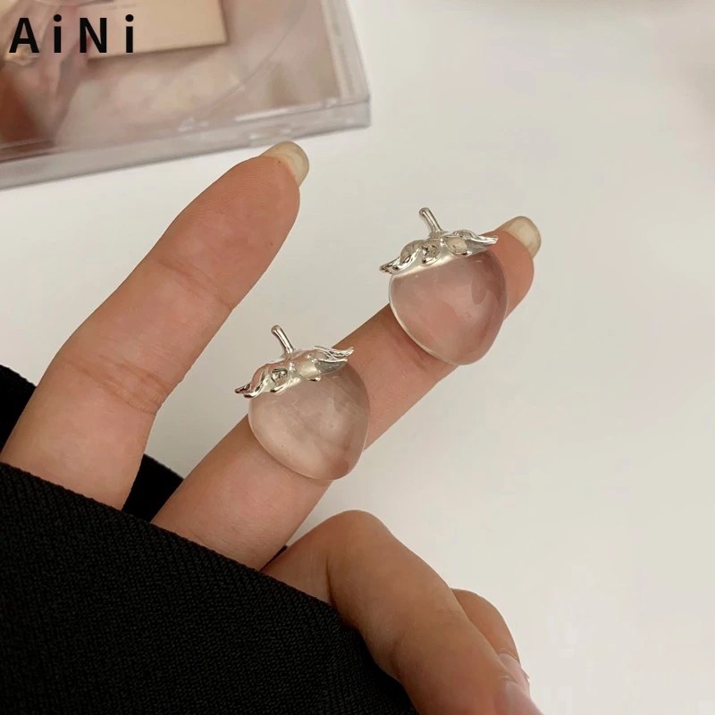 

925 Silver Needle Fashion Jewelry Strawberry Earrings Simply Deign Delicate Transparent Resin Earrings For Women Gifts