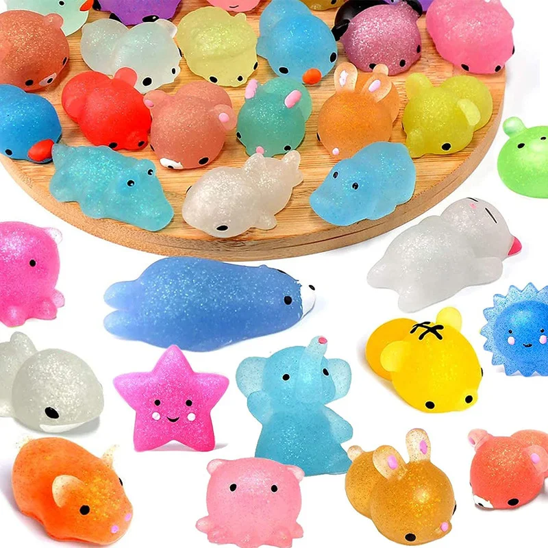 10PCS Big Spongy Glitter Mochi Squishy Fidget Sensory Toys Animal Stress Ball Soft Antistress Squeeze Children Toys Random Color