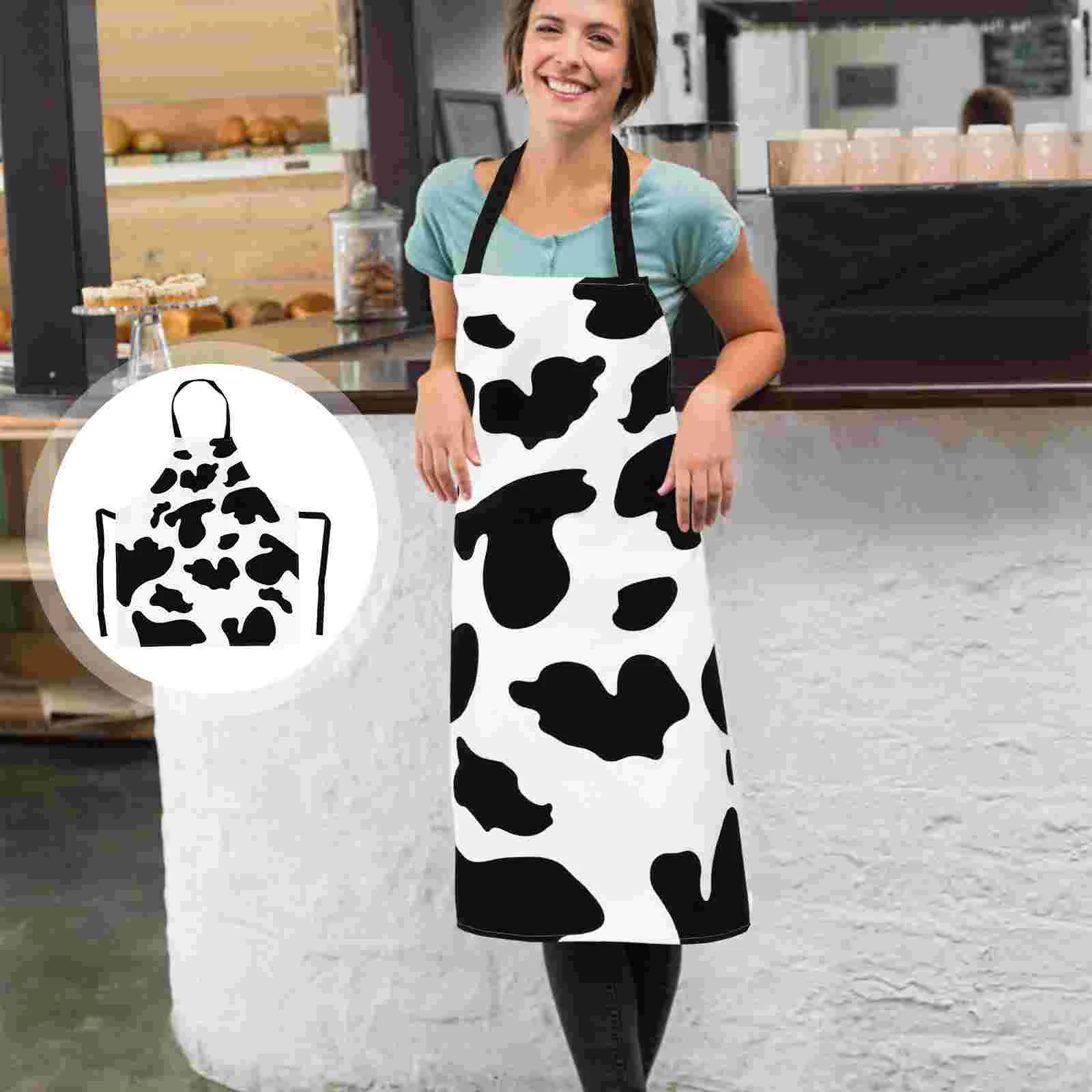 

Fashionable Cow Pattern Apron Practical Housework Apron Hanging Neck Apron
