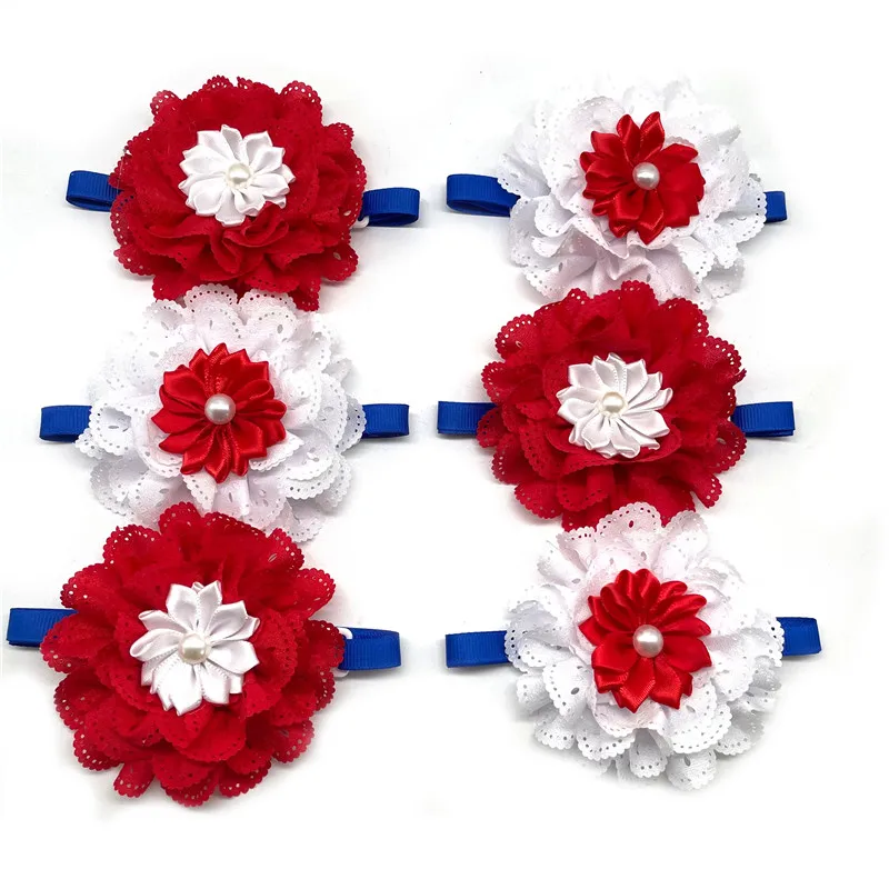 

50pcs Pet Puppy Dog Cat Flowers Bow Ties Bowtie Adjustable Dog Bowties Grooming Accessories pearl style Dog Collar Pet Supplies