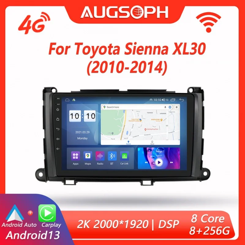 

Android 13 Car Radio for Toyota Sienna XL30 2010-2014, 9inch 2K Multimedia Player with 4G Carplay & 2Din GPS Navigation