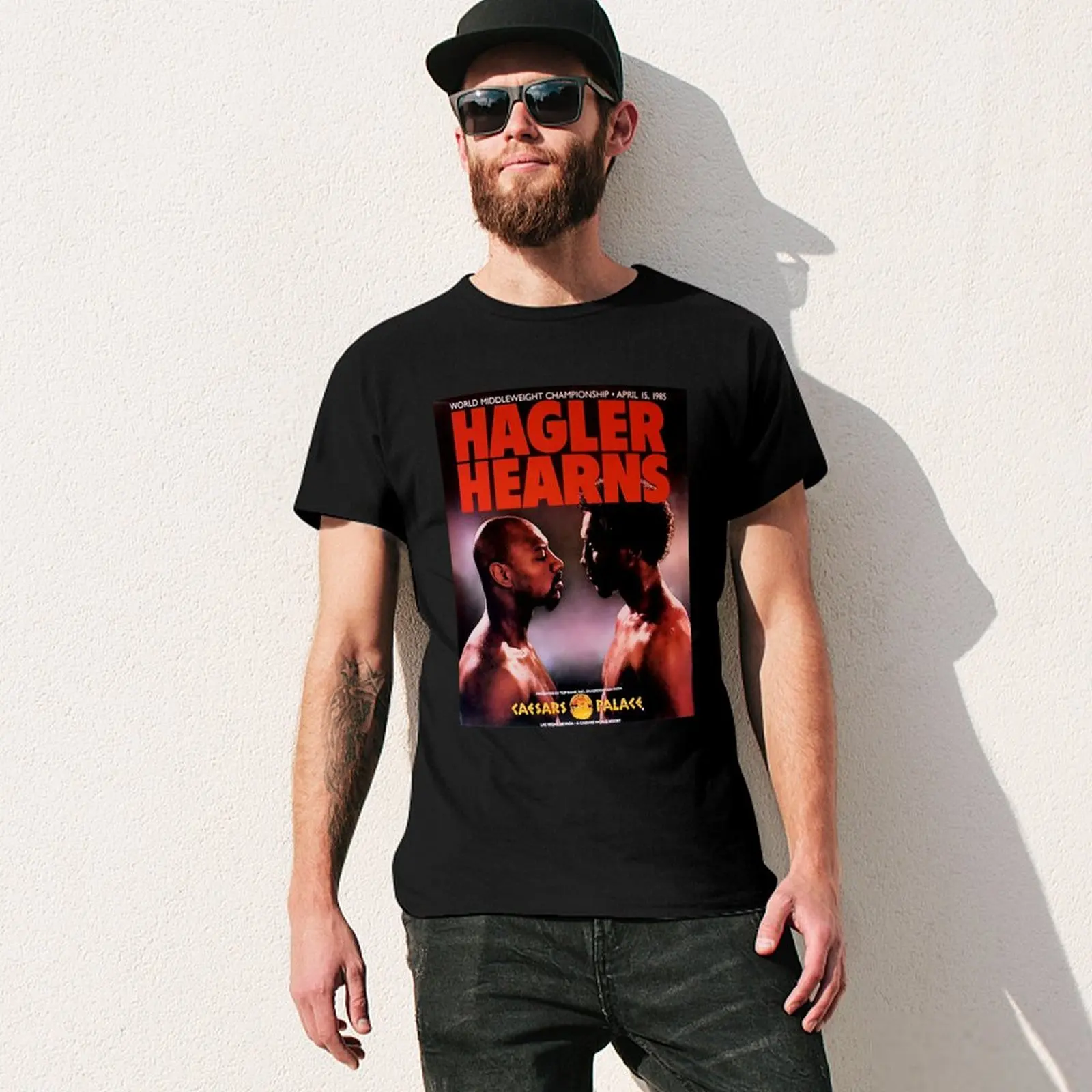 Фото Мужская и женская футболка Hagler Hearns для фанатов музыки, базовая однотонная футболка на все сезоны. №3