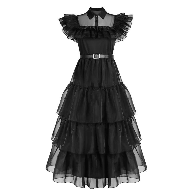 

Wednesday Addams Cosplay Dress for Girl Kids Movie Wednesday Cosplay Costumes Black Gothic Dresses Halloween Party Women Clothes