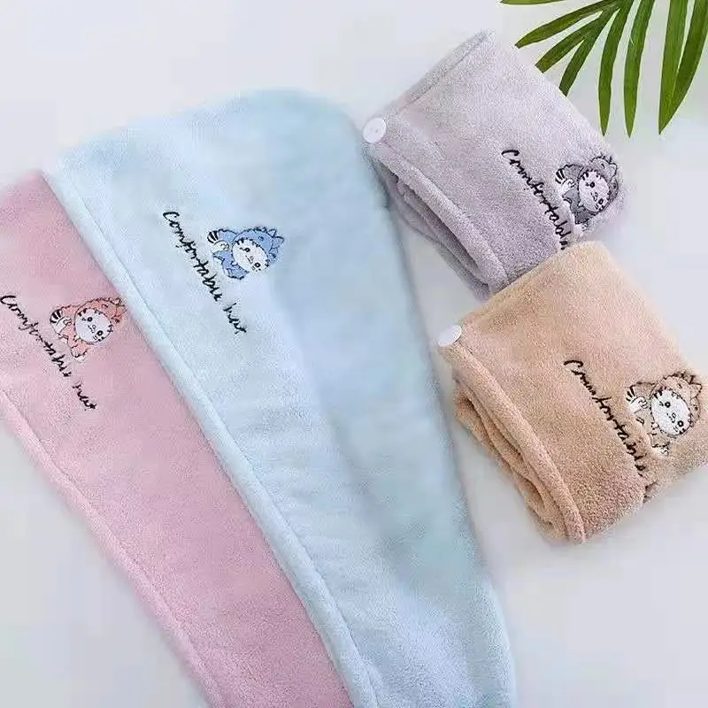 

Embroidered coral fleece dry hair cap