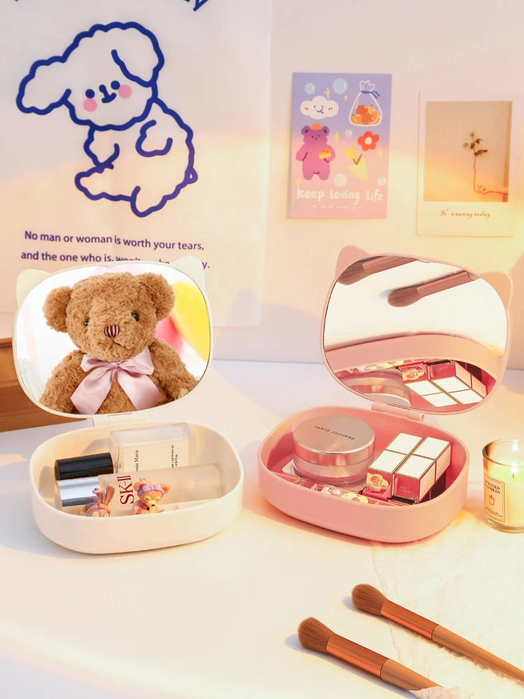 

Dressing Table Mirror Folding Makeup Mirror Female With Storage Box Student Dormitory Desktop Desktop Home Small