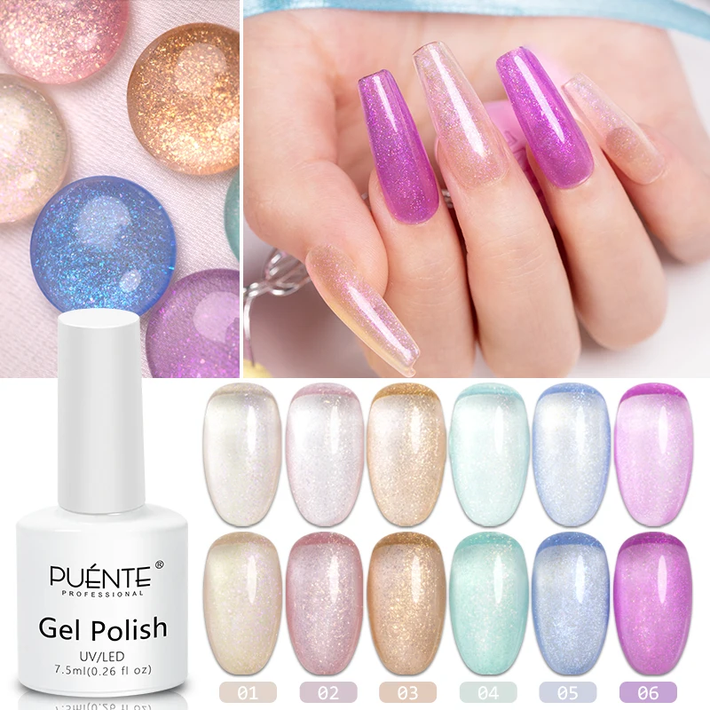 

PUENTE Translucent Glitter Jelly Nail Gel 6 Colors 7.5ML Dream Crystal Gel Nail Polish Soak Off UV Gel Semi Permanent Varnish
