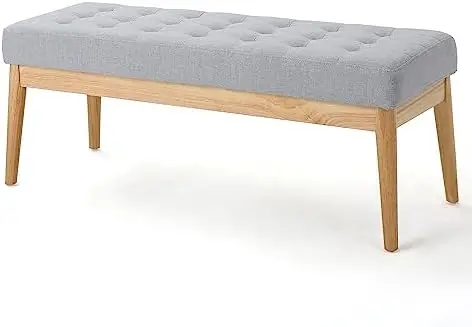 

Fabric Bench, Light Grey, 15.75\u201D D x 43.50\u201D W x 17.00\u201D H