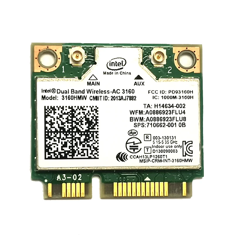 

Mini PCI-e Wifi Wireless laptop card Dual Band 2.4ghz 5Ghz For Intel 3160 3160HMW 802.11ac Wireless AC + Bluetooth-compatible