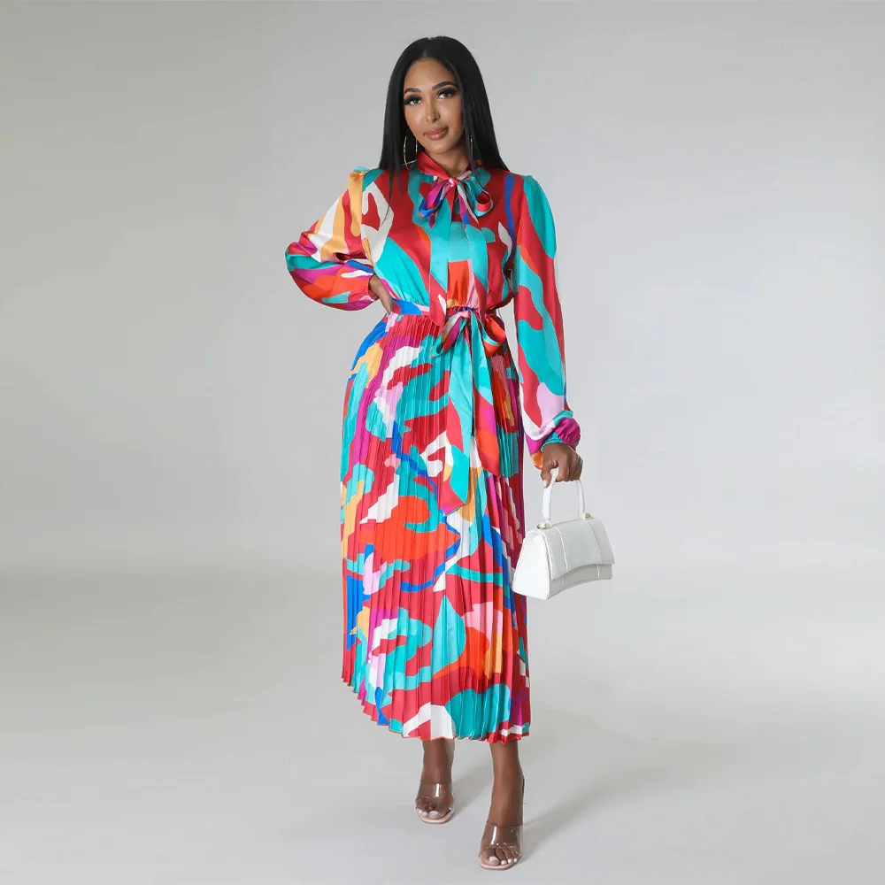 Felyn 2023 лучшее качество модный дизайн платье с принтом круглым вырезом и длинным