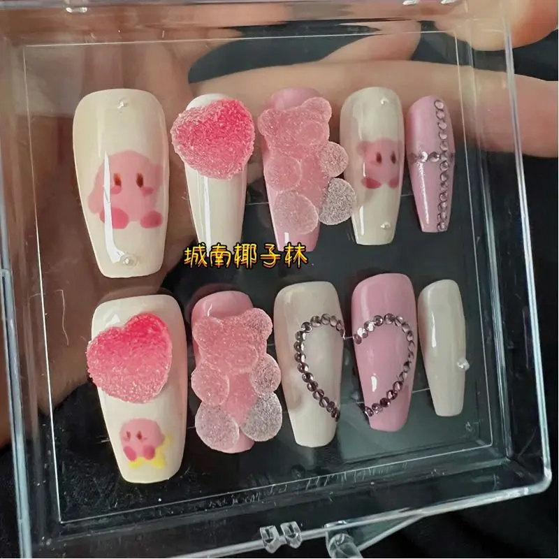 

Anime Cartoon Kirby Y2K Sweet and Long Style Fake Nails Full Eva Nail Patch Cute Star Kabi Tips for Nail Patch Tip Manicure Tool