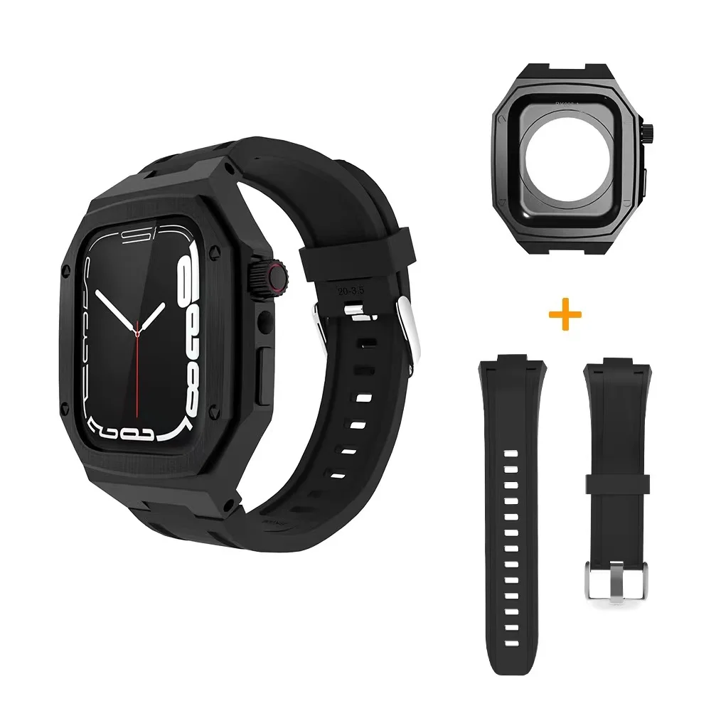 Metal Strap For Apple Watch Band 45mm 44mm Stainless Steel Protective Case+Strap All-in-one kit For iWatch 7 6 5 4 SE 45mm 44mm enlarge