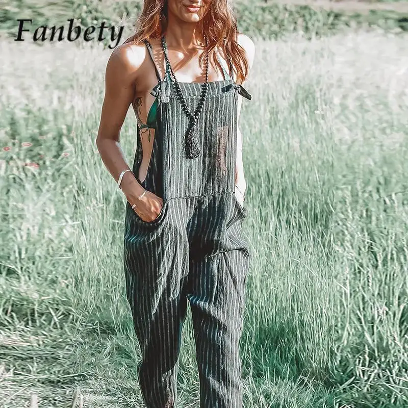 

Women Vintage Stripe Print Romper Overall Summer Sexy Off Shoulder Strap Jumpsuit Ladies 2023 Fashion One Piece Pocket Romper