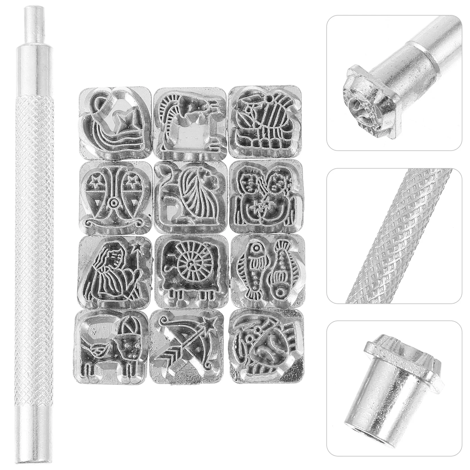 

12 Constellation Printing Punch Stamping Tool Handle Metal Press Number Stamps Craft Embossed DIY Tools