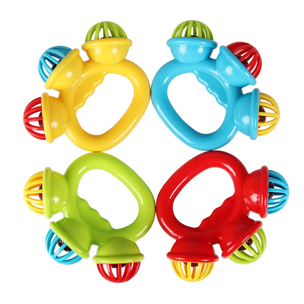 

4pcs Handbell Kids Musical Instrument Set Wooden Colorful Hand Rattles Kids