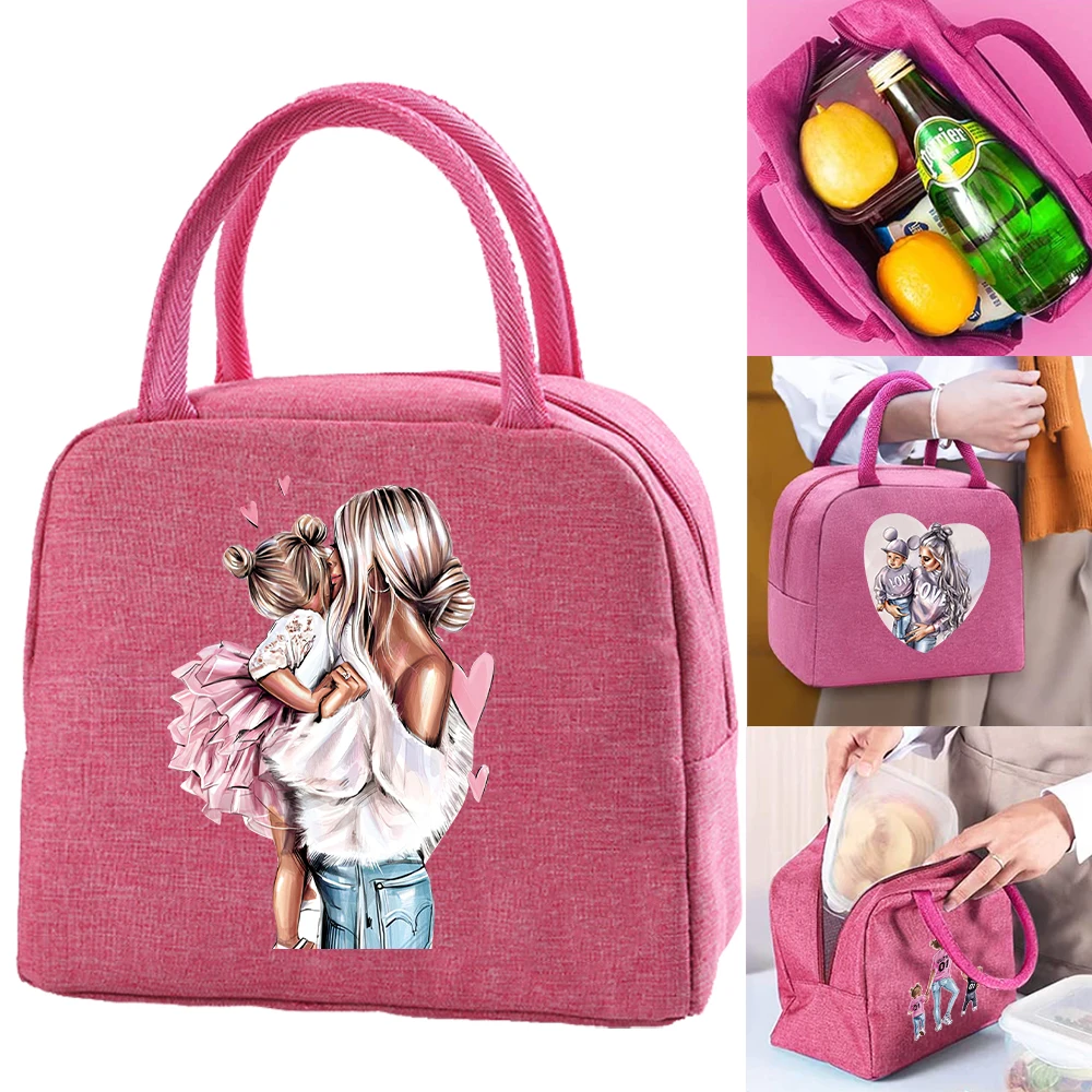 

Insulated Canvas Lunch Bag for Women Cooler Pack Tote Thermal Bag Portable Picnic Bags Mom Pattern Lunch Bags for Work