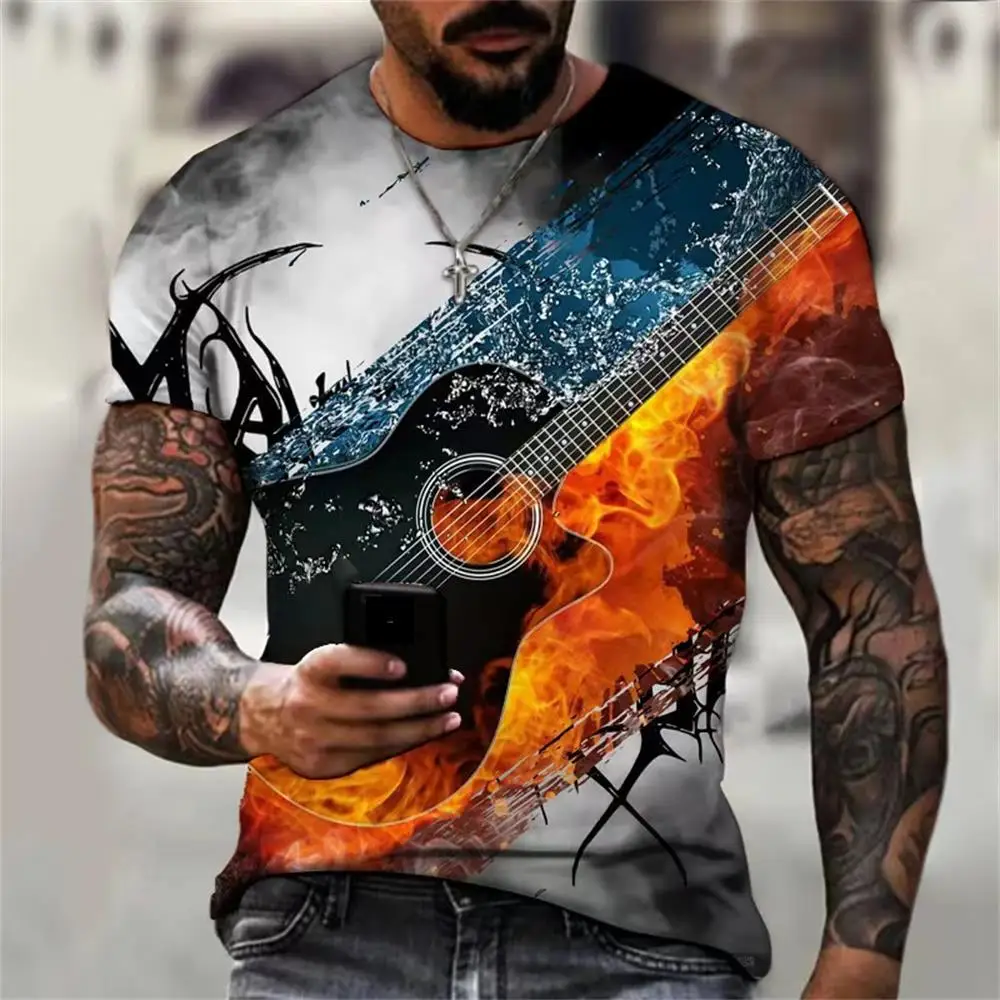

Summer T-shirt Guitar Graphics Men's Oversized T-shirt Harajuku Oversized Clothing Street Casual 3d Print Tee Hip Hop Tops