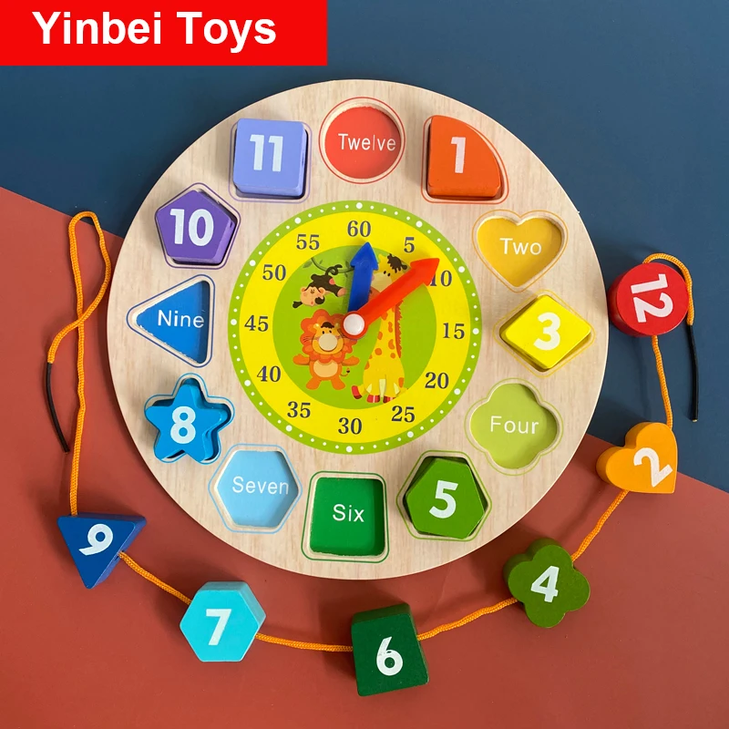 

Wooden Shape Sorting Clock Teaching Time Number Blocks Puzzle Stacking Sorter Jigsaw Montessori Early Learning Educational Toy