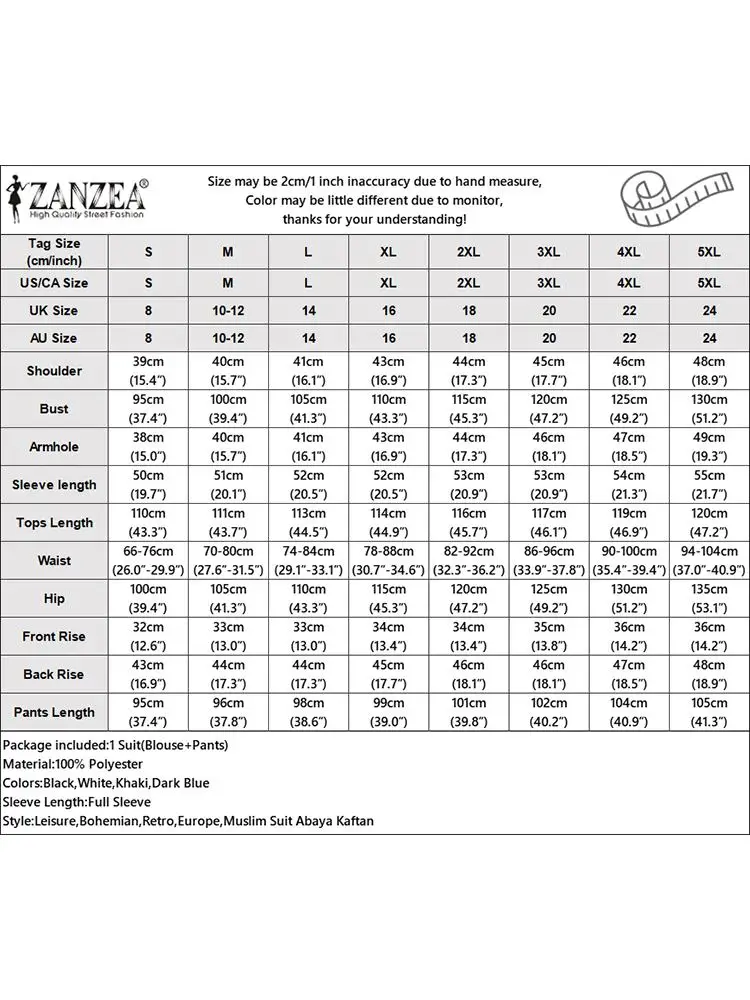 2023 ZANZEA Eid Mubarek Muslim Suit Two Piece Sets Long Sleeve Split Hem Tops Loose Pant Woman Vintage OL Work Urban Tracksuit