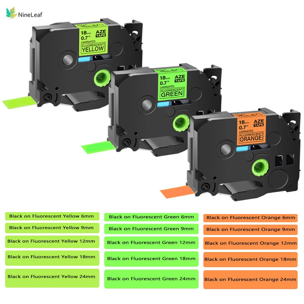 

5PK 6-24 мм флуоресцентные ленты для этикеток, черные на оранжевом/зеленом/желтом, совместимые с Brother TZE-B31 TZ C21 D41 для P-Touch LabelMaker