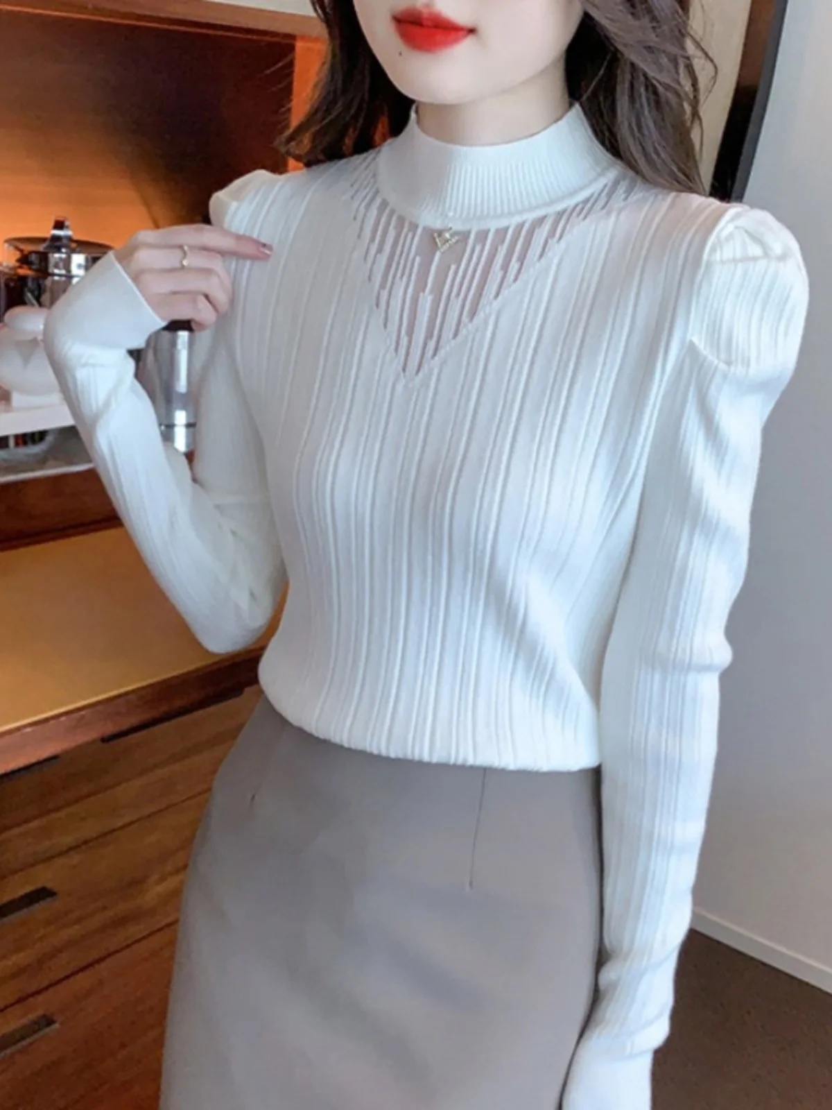 Вязаная женская одежда с длинными рукавами и высоким воротником в стиле хитрый