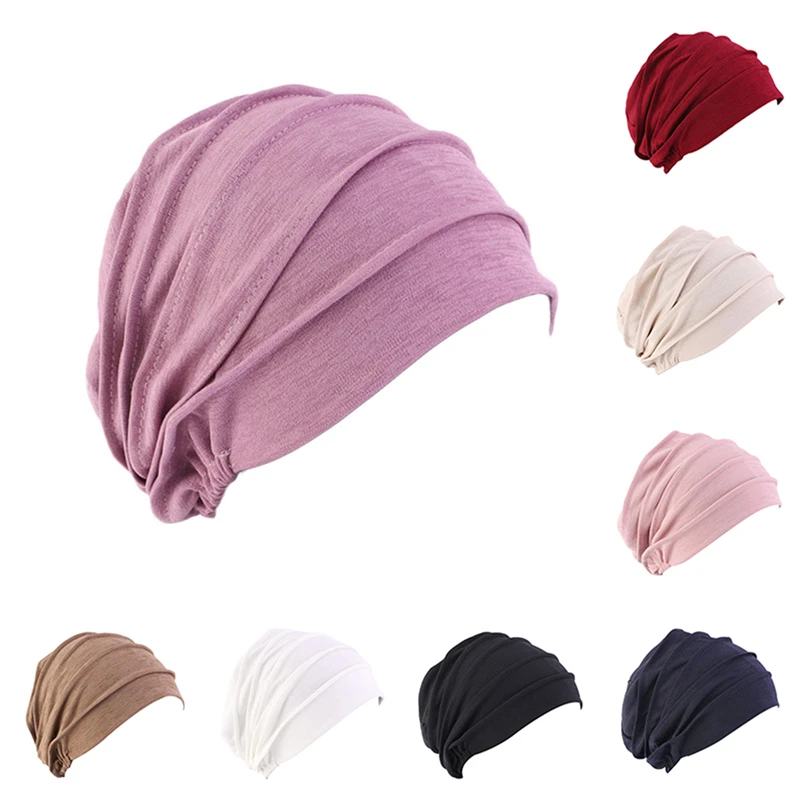 

Elastic Cotton Turban Hat Solid Color Women Warm Winter Headscarf Bonnet Inner Hijabs Cap Muslim Hijab Femme Wrap Head